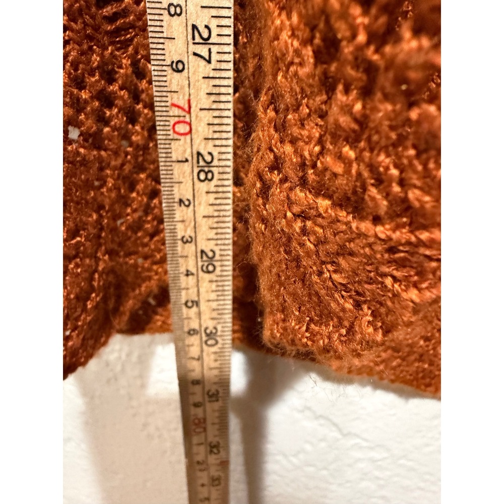 LC Lauren Conrad Womens XL Burnt Orange Pointelle Lace Bell Sleeve Knit Sweater - Picture 4 of 7